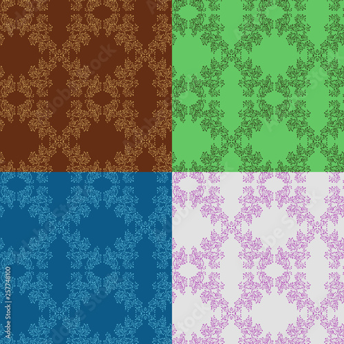 botanical botanical pattern of green branches in various color variants