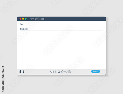 E-mail blank template internet mail frame interface for mail message.