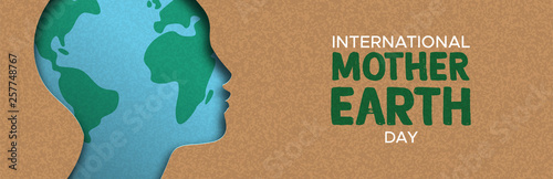 Mother Earth Day banner of paper cut woman head