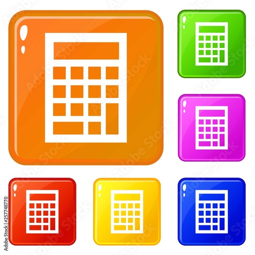 Budget calculator icons set collection vector 6 color isolated on white background