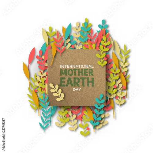 Mother Earth Day card of recycled paper cut leaves