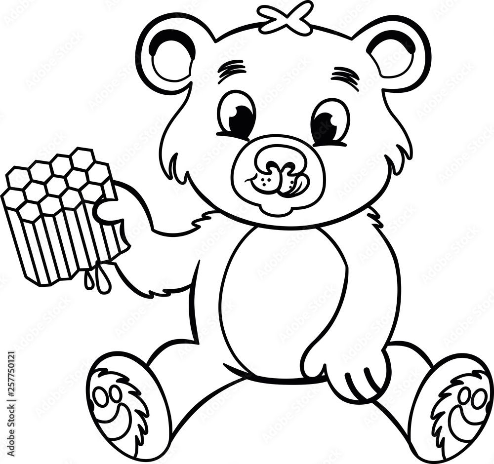 Naklejka premium Black and white a bear while eating honey.