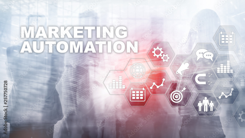 Marketing Automation Software Technology Process System Internet Business concept. Mixed media background.