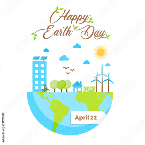 Happy Earth Day card of green eco friendly city