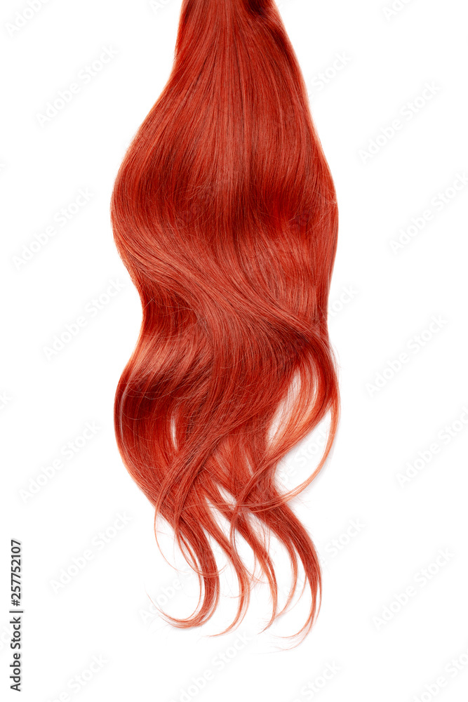 Long red hair isolated on white background