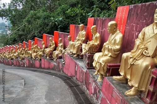 ten thousand buddhas monastery temple in hong kong in china in gold