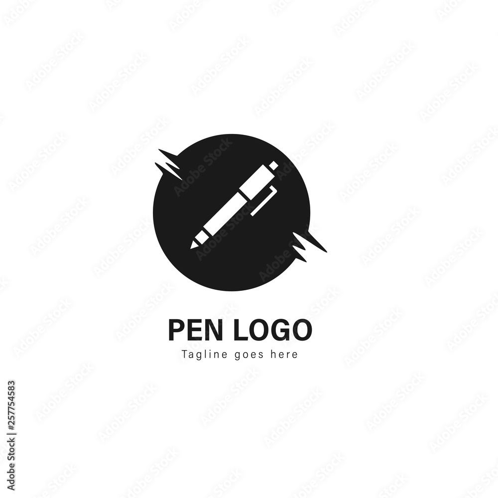 Pen logo template design. Pen logo with modern frame vector design Pen logo template design. Pen logo with modern frame vector design