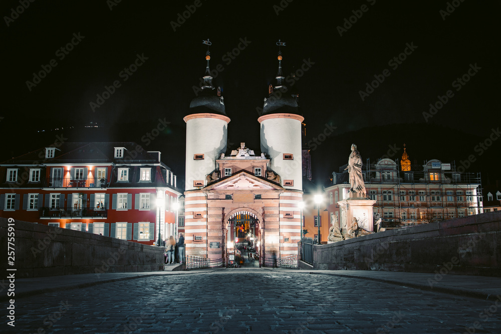 Fototapeta premium Heidelberg Old Bridge at night, Baden-Wurttemberg, Germany