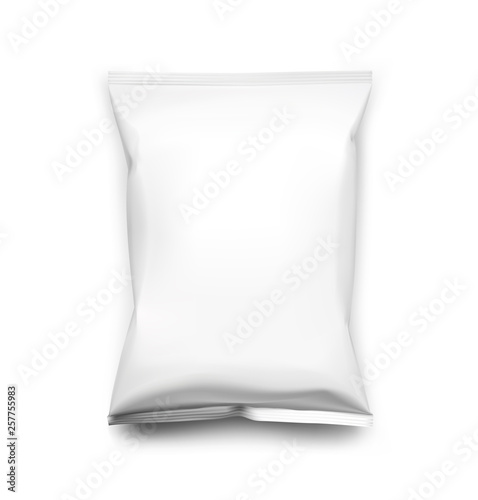 Food snack pillow bag isolated on white background. Vector illustration. Can be use for template your design, promo, adv. EPS10.