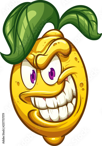 Evil cartoon lemon with big smile clip art. Vector illustration with simple gradients. All in a single layer. 
