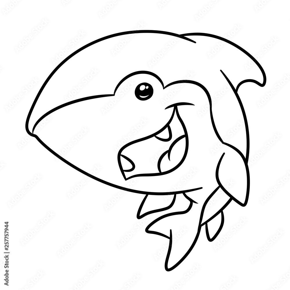 Fototapeta premium Little shark animal character coloring page cartoon illustration isolated image