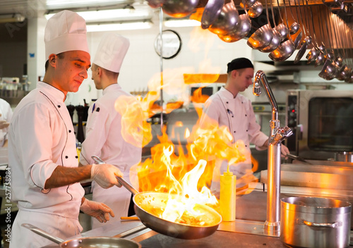 the work of the cook in the kitchen of the restaurant.