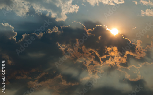 Photography dramatic sky with clouds and sun