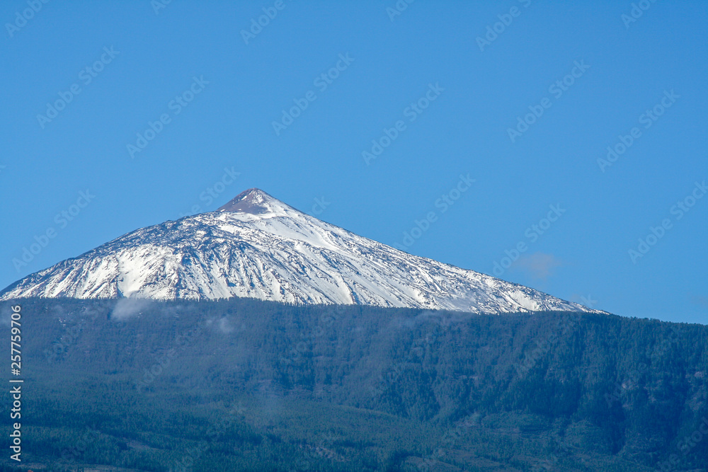 great view of the snow covered pico del teide in tenerife