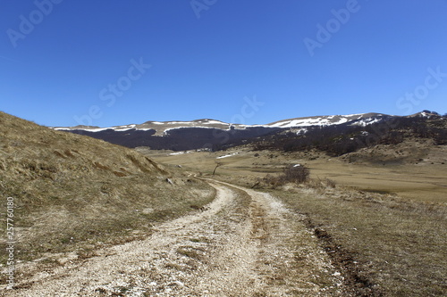 Mountain road in a winter trekking day