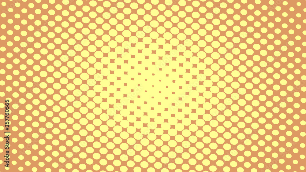 Bright beige and yellow retro pop art background with dots. Vector abstract background with halftone dots design. Bright beige and yellow retro pop art background with dots. Vector abstract background with halftone dots design.