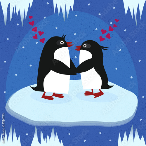 Two penguins in love 
