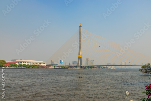 Rama VIII bridge - Rope Bridge across the Chao Phraya River - Bangkok, Thailand