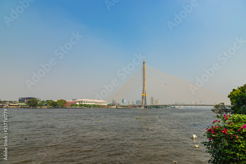 Rama VIII bridge - Rope Bridge across the Chao Phraya River - Bangkok  Thailand