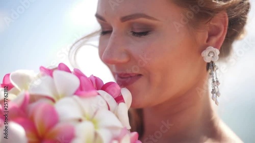 Beautiful bride smile and looking feeling so happiness in wedding day