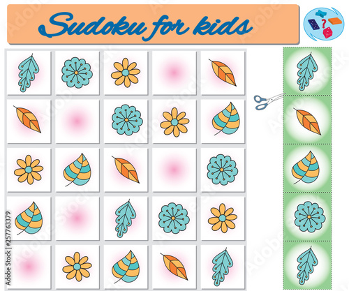 Sudoku for kids with colorful geometric figures. Game for preschool kids