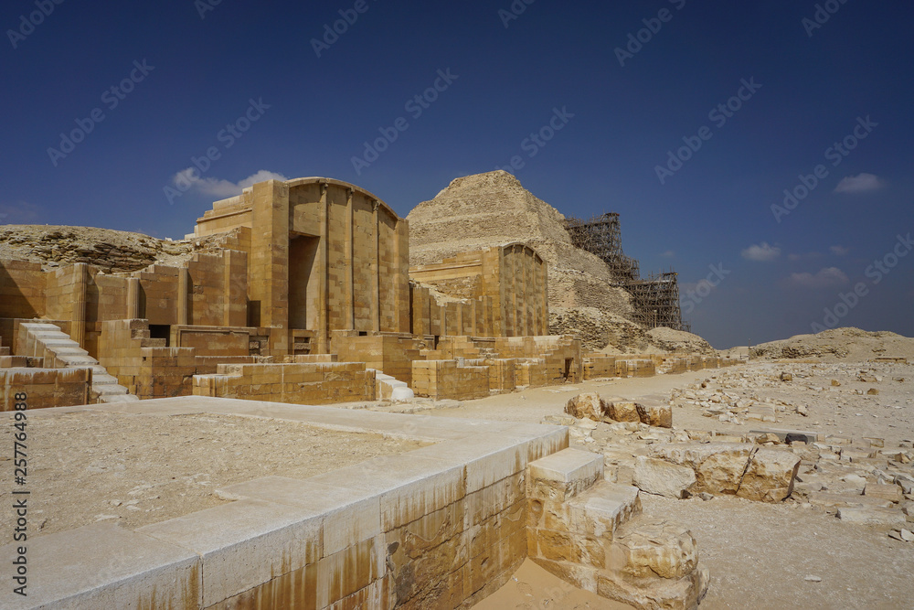 Fototapeta premium Saqqara, Egypt: The funerary complex of Djoser and the step pyramid, undergoing renovation.