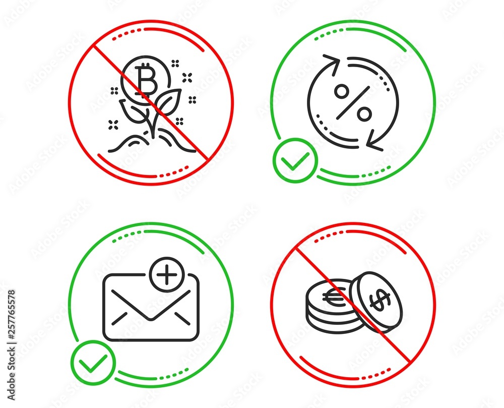 Do or Stop. Loan percent, Bitcoin project and New mail icons simple set. Savings sign. Change rate, Cryptocurrency startup, Add e-mail. Cash coins. Business set. Line loan percent do icon. Vector Do or Stop. Loan percent, Bitcoin project and New mail icons simple set. Savings sign. Change rate, Cryptocurrency startup, Add e-mail. Cash coins. Business set. Line loan percent do icon. Vector