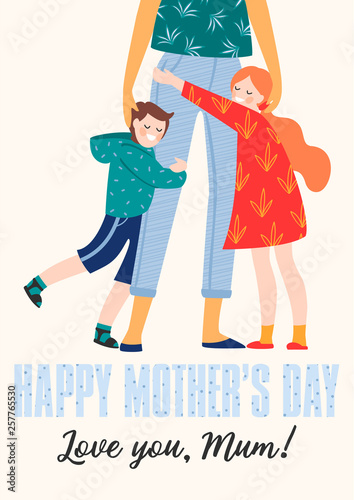 Happy Mothers Day. Vector illustration with woman and children.