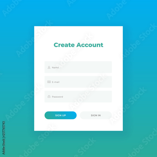 Create Account. Login form for web site Material design. UI UX 