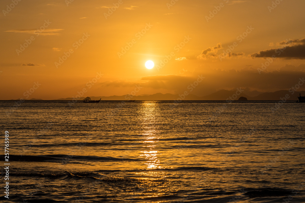 Sunset at Ao Nang beach in Thailand