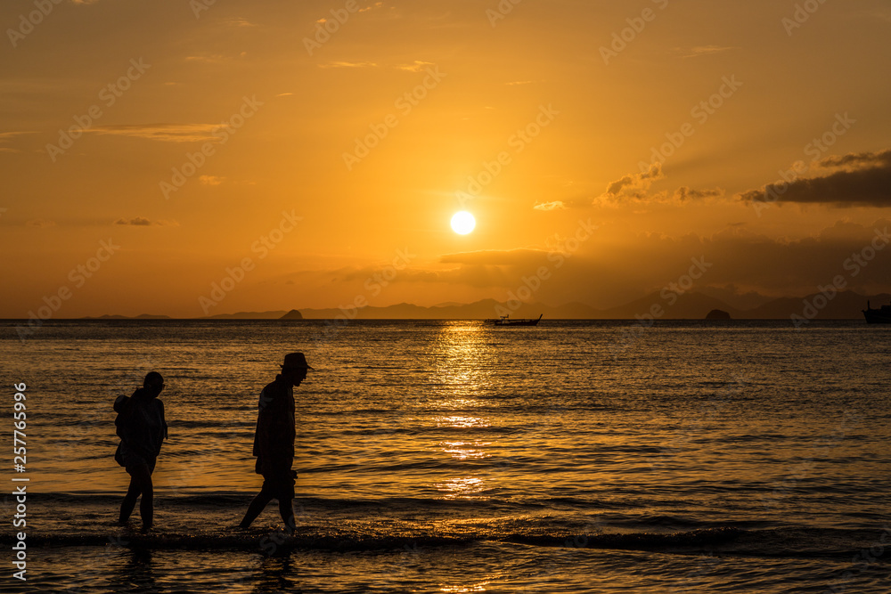 Sunset at Ao Nang beach in Thailand