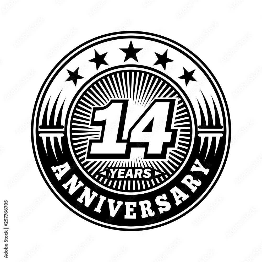 14 years anniversary. Anniversary logo design. Vector and illustration.