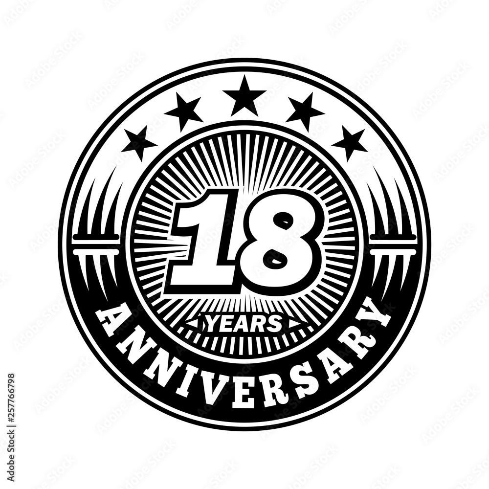 18 years anniversary. Anniversary logo design. Vector and illustration.