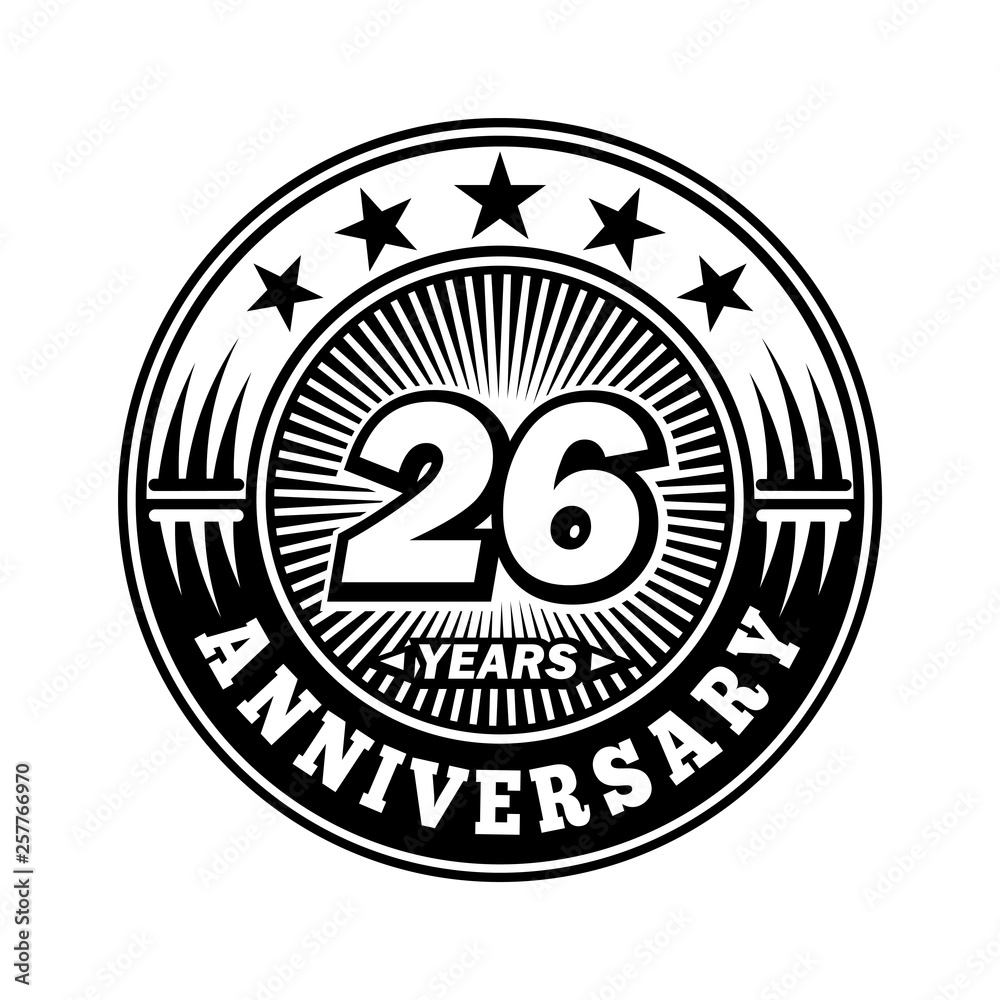 26 years anniversary. Anniversary logo design. Vector and illustration.