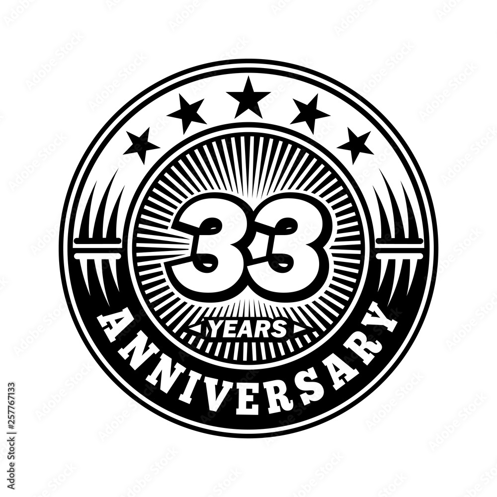 33 years anniversary. Anniversary logo design. Vector and illustration.