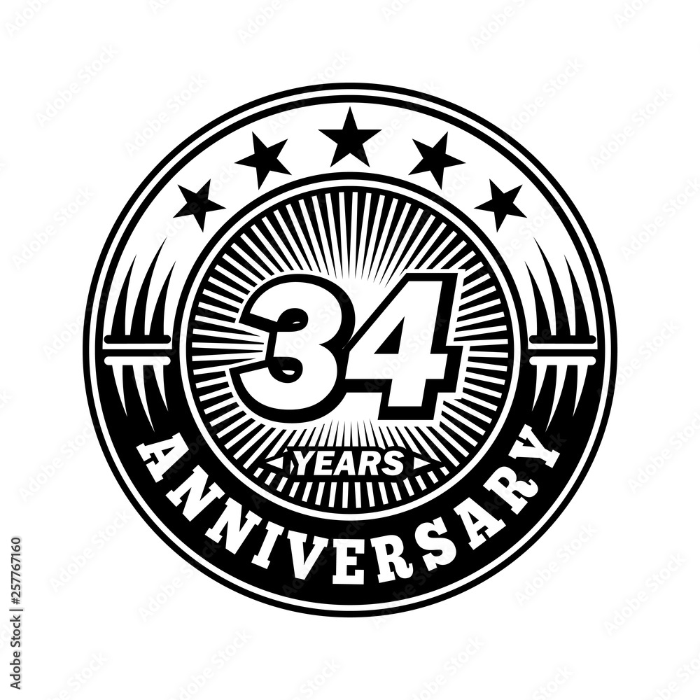 34 years anniversary. Anniversary logo design. Vector and illustration.