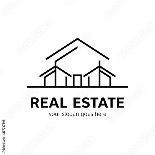 Real estate logo template. House icon in line style