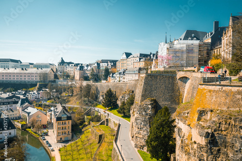 Old town of Luxembourg City with Alzette river in summer, Luxembourg