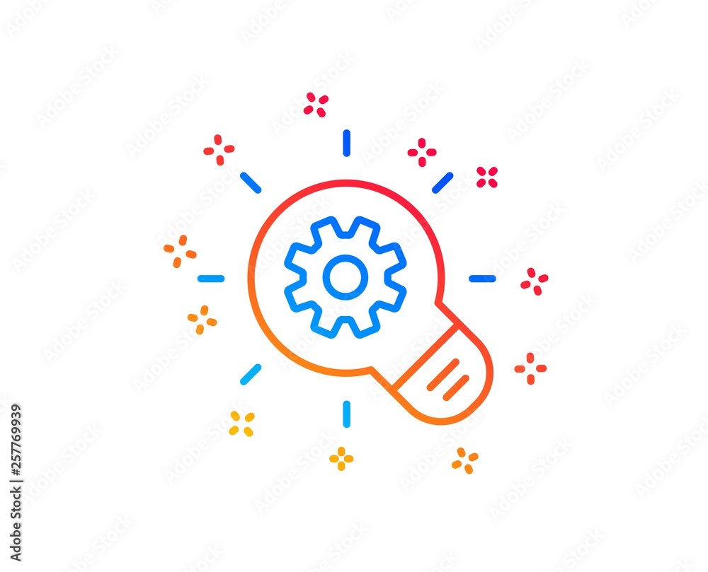 Cogwheel line icon. Engineering tool sign. Idea bulb symbol. Gradient design elements. Linear cogwheel icon. Random shapes. Vector Cogwheel line icon. Engineering tool sign. Idea bulb symbol. Gradient design elements. Linear cogwheel icon. Random shapes. Vector