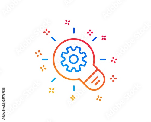 Cogwheel line icon. Engineering tool sign. Idea bulb symbol. Gradient design elements. Linear cogwheel icon. Random shapes. Vector
