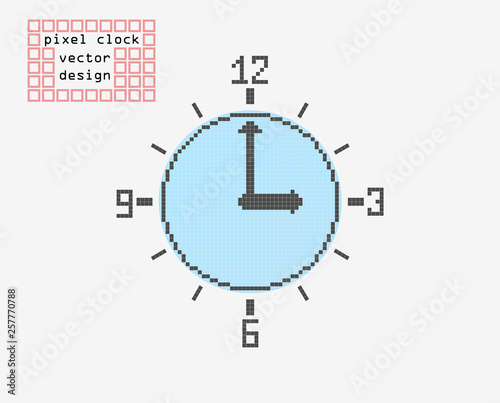 Retro pixel clock. Flat style vector icon. Isolated light background.