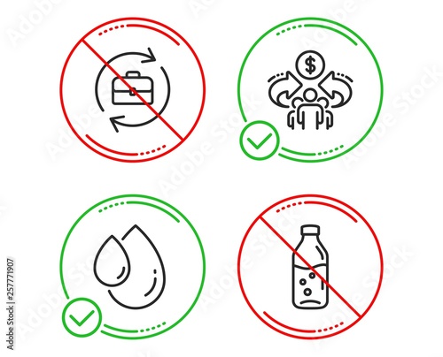Do or Stop. Human resources, Oil drop and Sharing economy icons simple set. Water bottle sign. Job recruitment, Serum, Share. Soda drink. Line human resources do icon. Prohibited ban stop. Good or bad