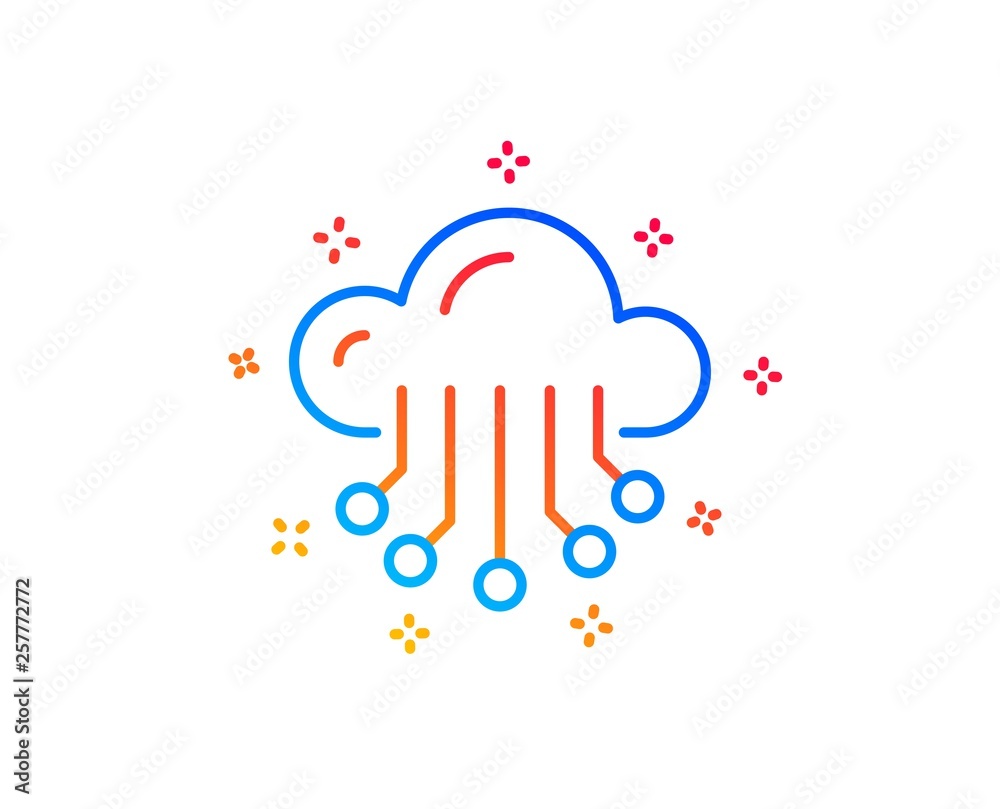 Cloud storage service line icon. Big data sign. Gradient design elements. Linear cloud storage icon. Random shapes. Vector