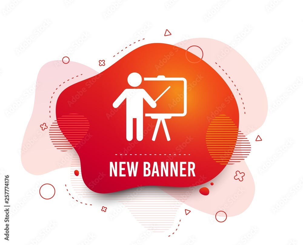 Fluid badge. Presentation sign icon. Man standing with pointer. Blank empty billboard symbol. Abstract shape. Gradient presentation icon. Flyer liquid banner. Vector Fluid badge. Presentation sign icon. Man standing with pointer. Blank empty billboard symbol. Abstract shape. Gradient presentation icon. Flyer liquid banner. Vector