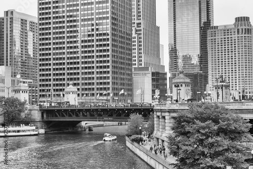 CHICAGO - JUNE 21  The Chicago River on June 21  2018 in Chicago  Illinois. The Chicago River serves as the main link between the Great Lakes and the Mississippi Valley waterways