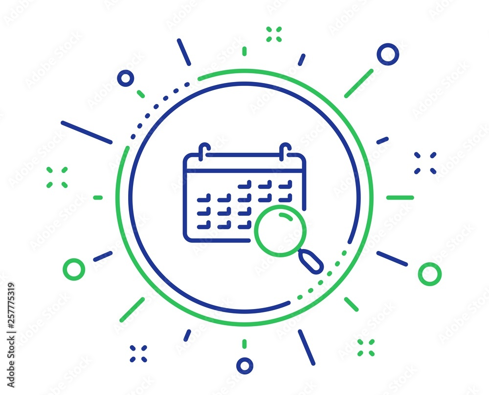 Obraz premium Search calendar line icon. Find date sign. Magnify glass. Quality design elements. Technology search calendar button. Editable stroke. Vector