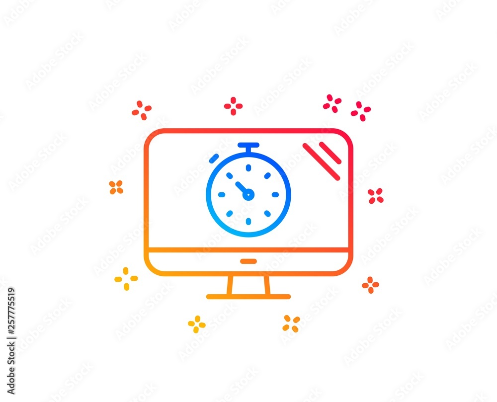 Obraz premium Seo timer line icon. Search engine optimization sign. Analytics symbol. Gradient design elements. Linear seo timer icon. Random shapes. Vector