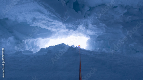 Abseiling in a crevasse in Antarctica