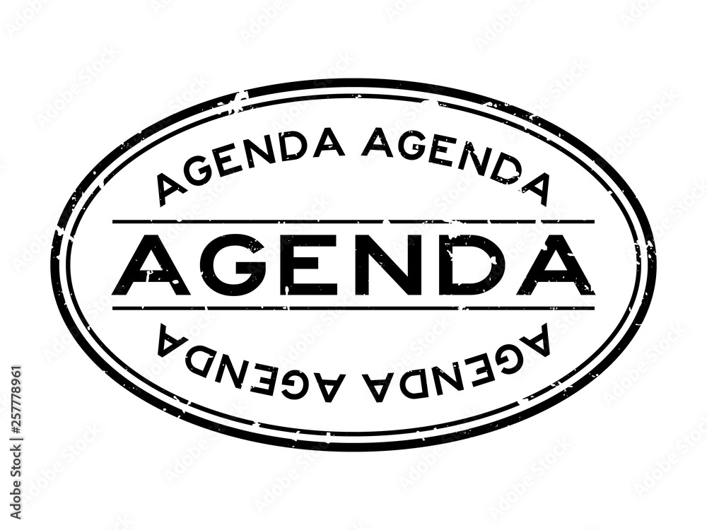 Grunge black agenda word oval rubber seal stamp on white background