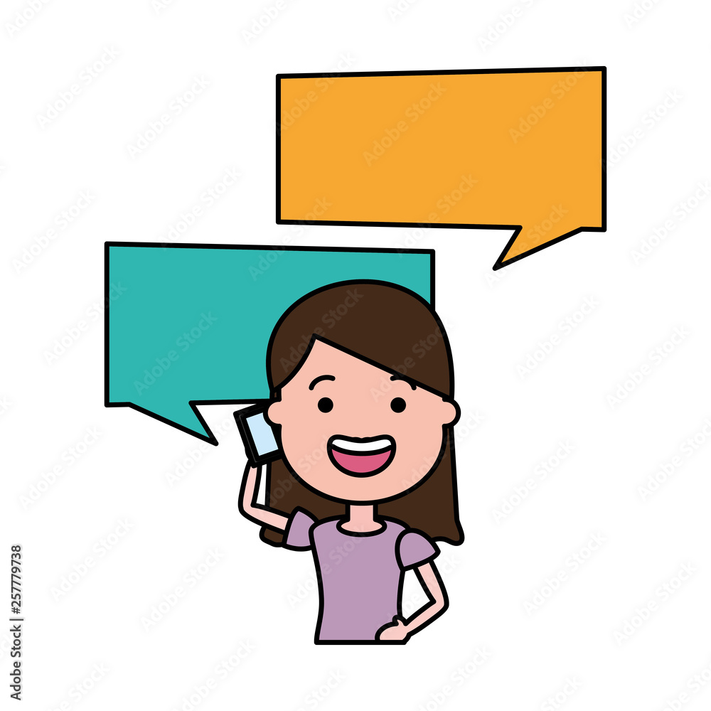 woman with smartphone and speech bubble character woman with smartphone and speech bubble character